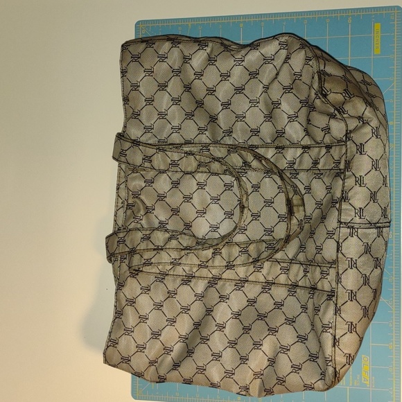 Lauren Ralph Lauren RLL Black and Gray Monogram Two-tone Double-handled Tote Bag - Picture 3 of 7